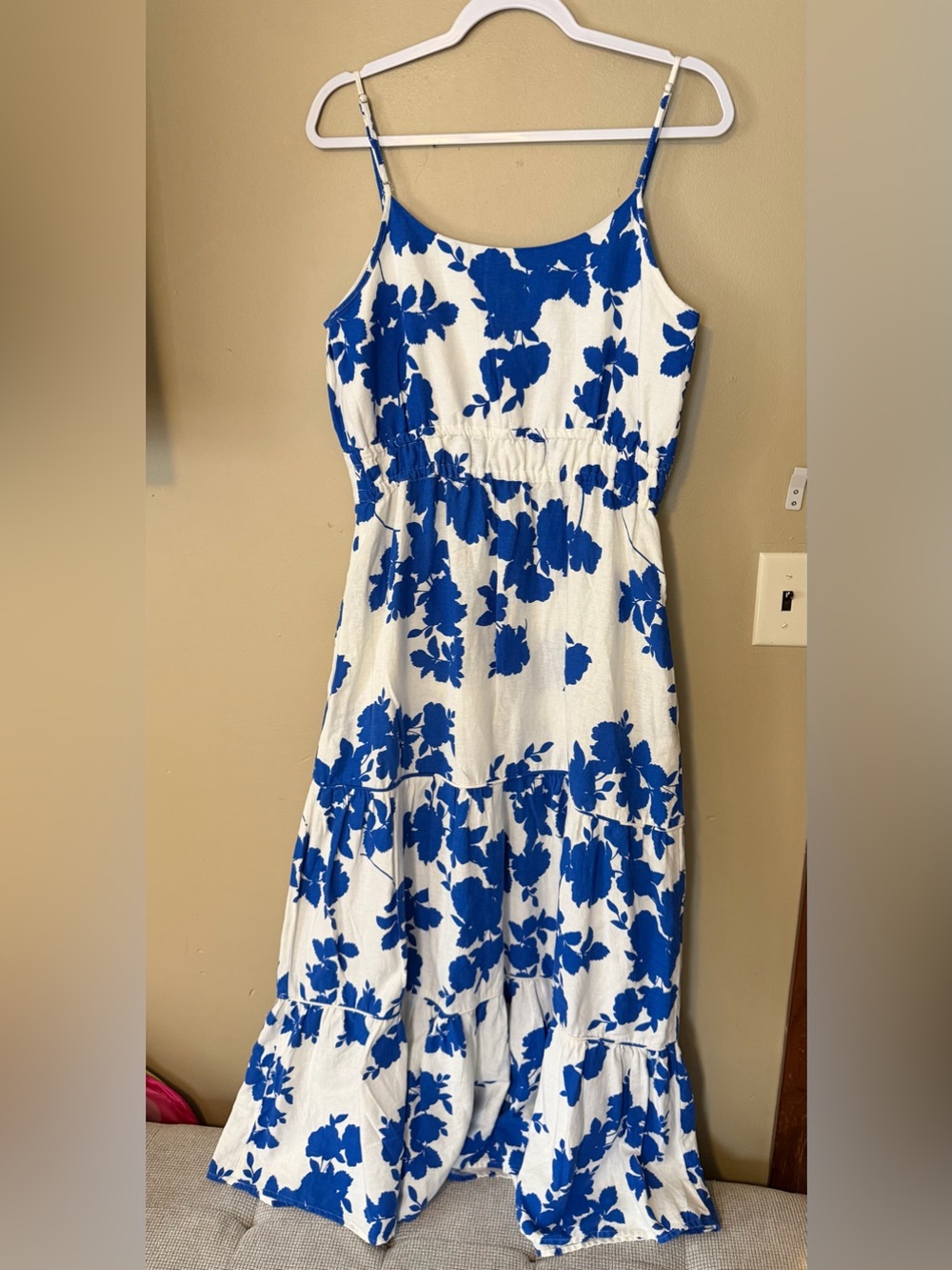 Blue Floral Spaghetti-Strap Maxi Dress - White & Royal Blue - Picture 4 of 7